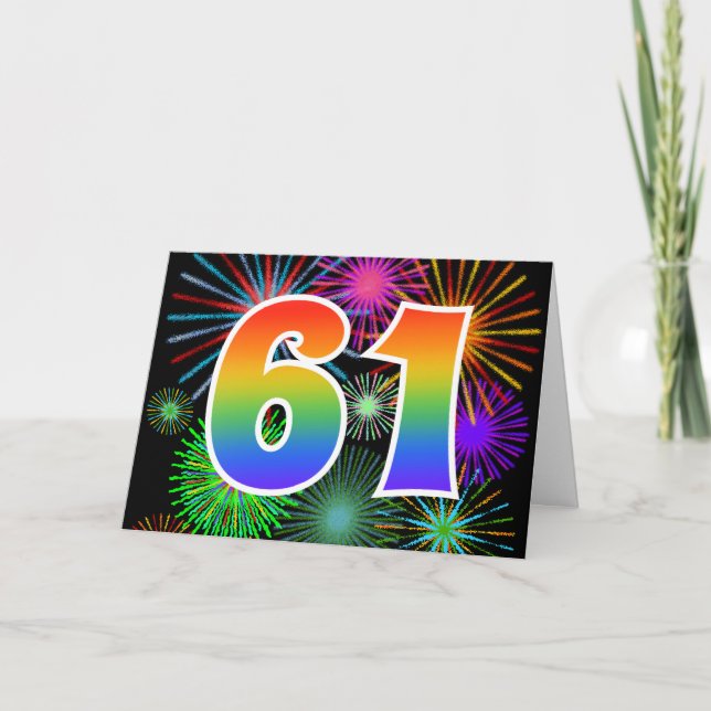 Färgfullt Fireworks + Rainbow Mönster "61" Händels Kort (Framsida)