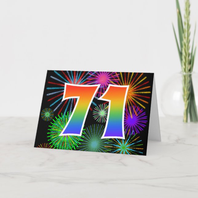 Färgfullt Fireworks + Rainbow Mönster "71" Händels Kort (Framsida)