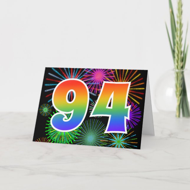 Färgfullt Fireworks + Rainbow Mönster "94" Händels Kort (Framsida)