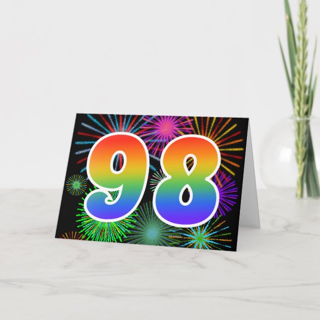 Färgfullt Fireworks + Rainbow Mönster "98" Händels Kort (Framsida)