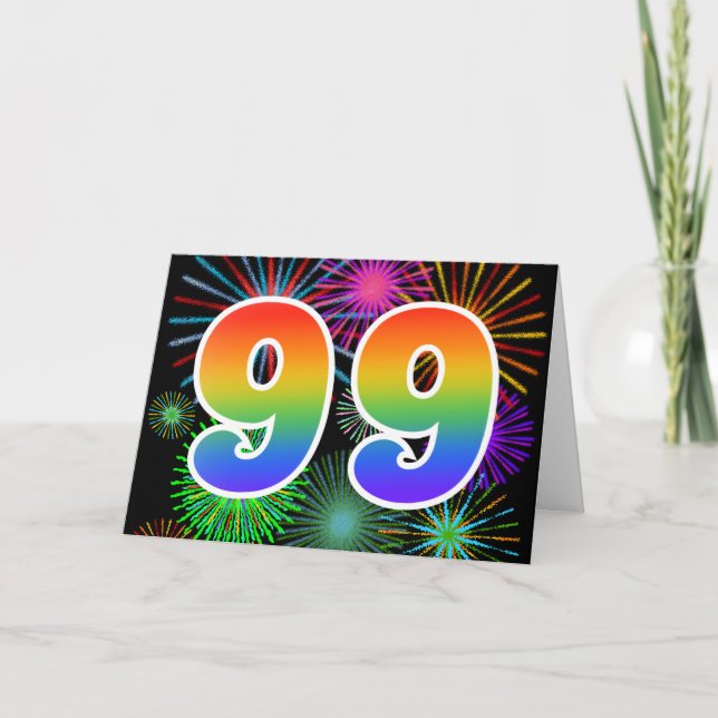 Färgfullt Fireworks + Rainbow Mönster "99" Händels Kort (Framsida)
