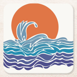 Färgfullt hav vinkart med vackert solnedgång underlägg papper kvadrat