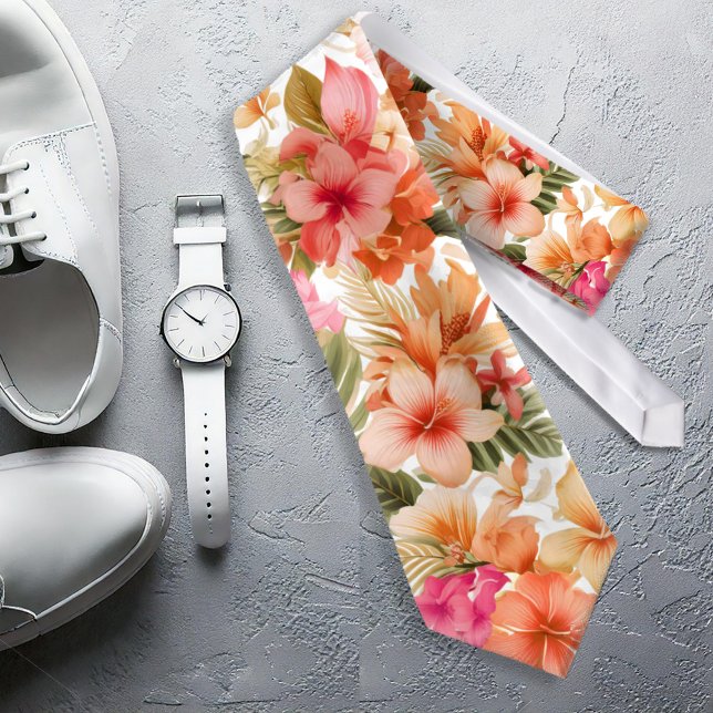 Färgfullt hawaiiskt Blommönster-ID1092 Slips (Skapare uppladdad)