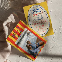 Färgfullt Illustrated Drawn Scribble Photo Bröllop Inbjudningar