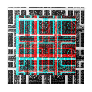 Färgfullt kvadratiskt Maze-geometriskt kontrollera Kakelplatta