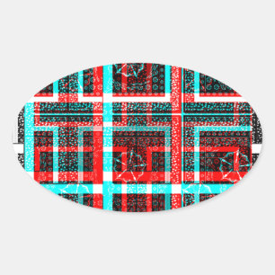 Färgfullt kvadratiskt Maze-geometriskt kontrollera Ovalt Klistermärke