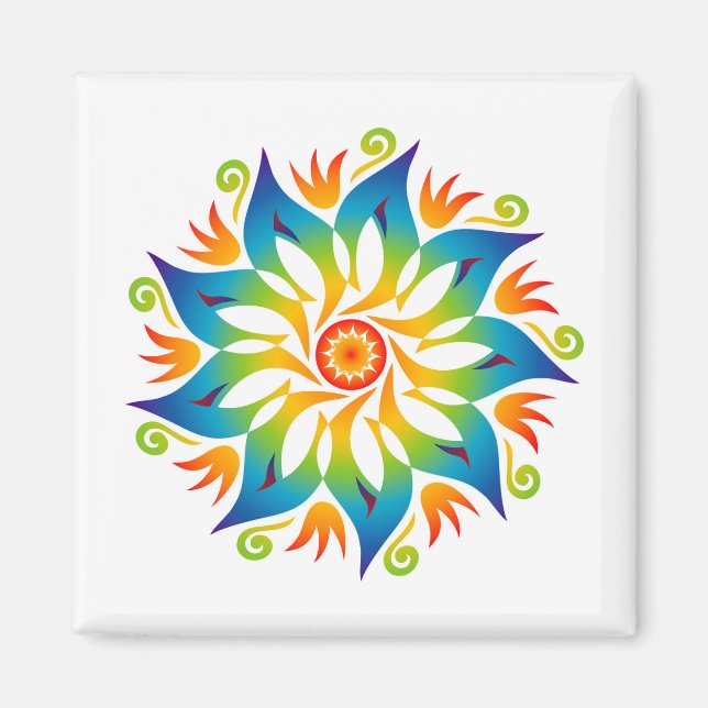 Färgfullt Mandala Flower Rainbow Energy Vibe Wheel Magnet (Framsidan)