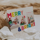 Färgfullt merry och BrightStor-3 foto Helgkort<br><div class="desc">Fånga julhelgens glädje och magi med det här unika och festliga, färgstarka, färgstarka och ljusa, hopfogade tre helgdag. Den enkla men ändå roligt-utformningen har en regnbågspalett med rött, grönt, gult, blått, orange och rosa färg som skapar en sjudande och glad atmosfär. Kreativet och den minimalistiska inställningen, med fet typografi, ger...</div>