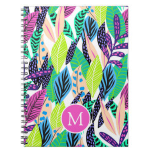 Färgfullt modernt tropiskt botaniskt monogram anteckningsbok