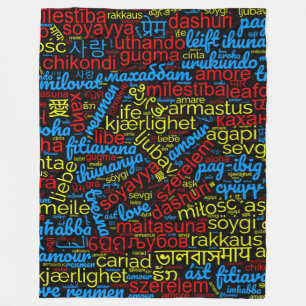 Färgfullt moln Kärlek Ord på många språk Fleecefilt
