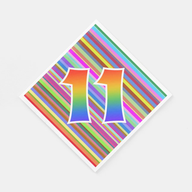 Färgfullt Rand + regnbåge Mönster "11" Händelsenum Pappersservett (Hörn)