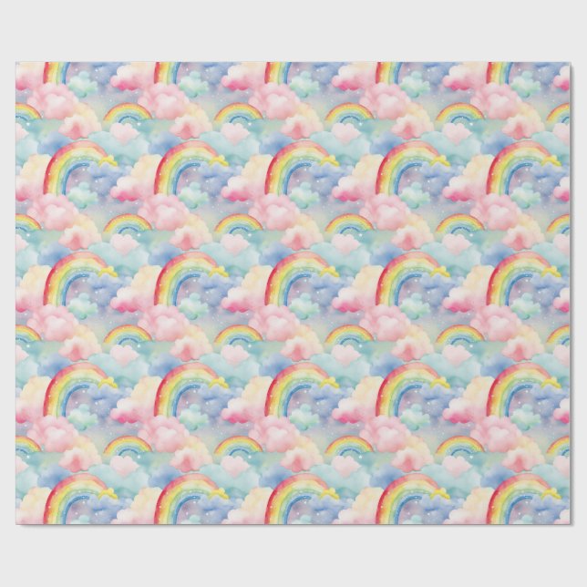 Färgfullt regnbåge, moln och stjärnor presentpapper (Platt)