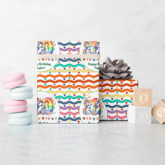 Färgfullt regnbåge och Unicorn 10:e Födelsedagsfes Presentpapper (Baby Shower)