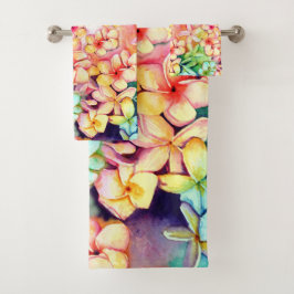 Färgfullt regnbåge Plumeria Hawaii Bath Towel Set