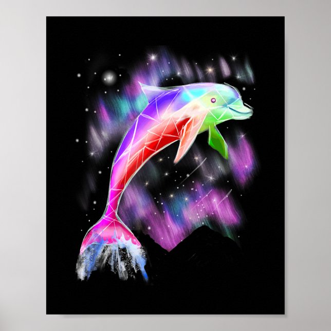 Färgfullt regnbåge rosa delfin Havsgalaxområde. Poster (Framsidan)
