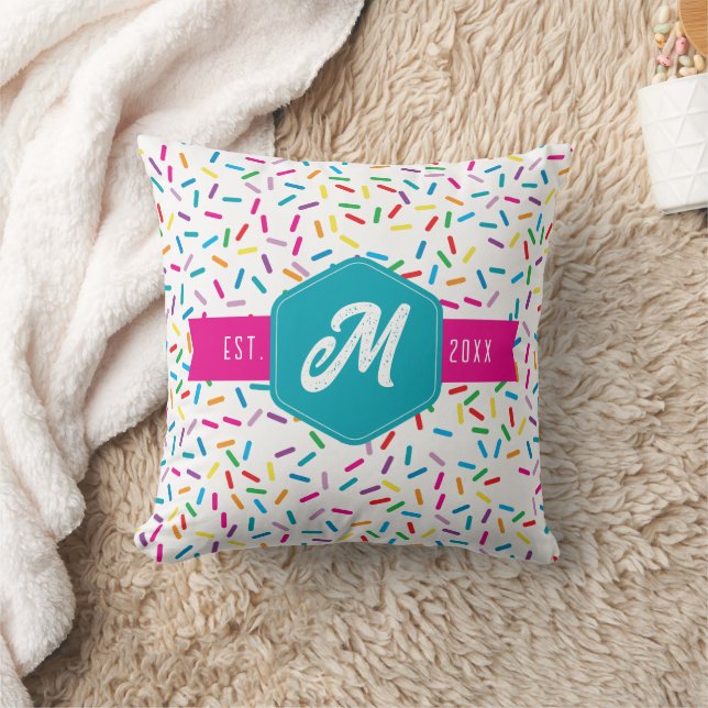 Färgfullt regnbåge Sprinkles Retro Monogram Kudde (Filt)