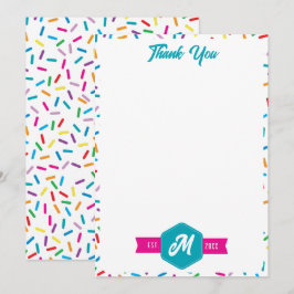 Färgfullt regnbåge Sprinkles Retro Monogram Tack Kort