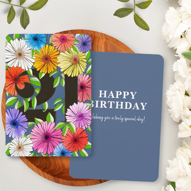 Färgfullt Retro Navy Blue Lycklig 21:a födelsedags (Skapare uppladdad)