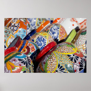 Färgfullt, traditionellt, handmålat mexikanskt ler poster
