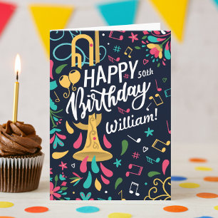 Färgfullt Trumpet Musician Birthday Card Kort