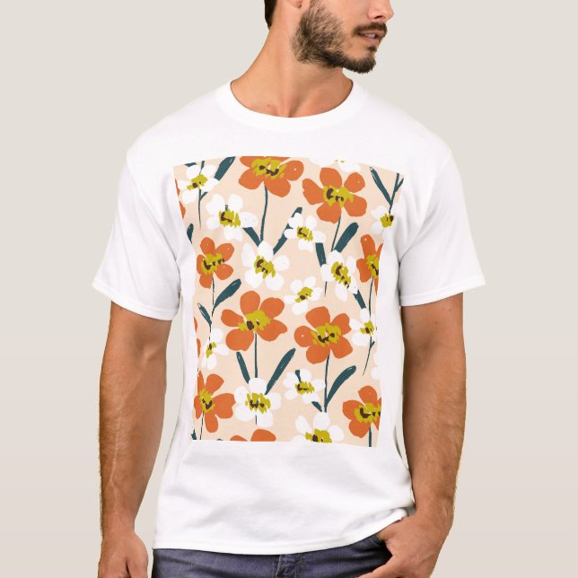 Färgfullt, vintagens blommönster. t shirt (Framsida)