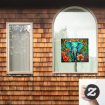 Färgfylld Blommigt Elephant Faux-glaset