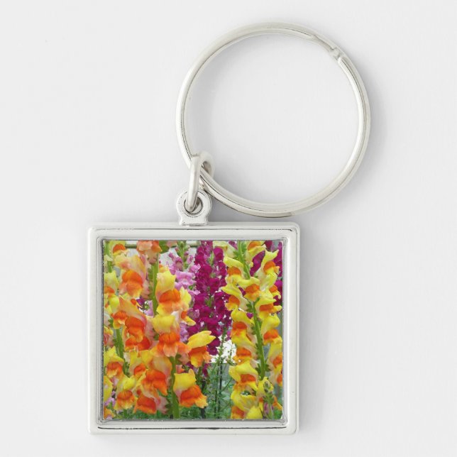 Färgfylld Blommigt för ögonblicksbilder Fyrkantig Silverfärgad Nyckelring (Framsidan)