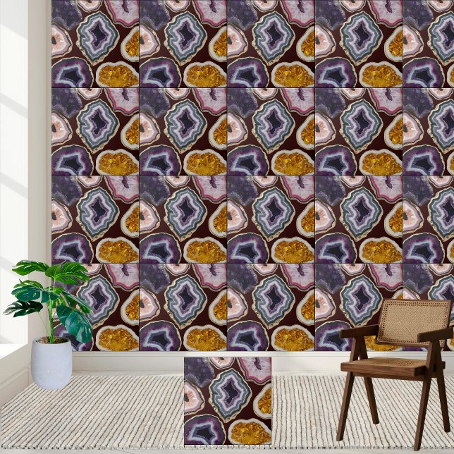 Färgfylld Crystal Geode Tile Mönster Kakelplatta (Colorful Crystal Geode Tile Pattern)