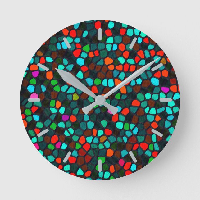Färgfylld flerfärgad mosaik Mönster Rund Klocka (Framsida)