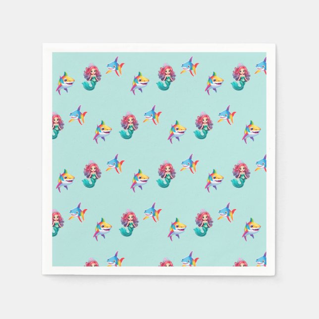 Färgfylld födelsedagsfest för regnbågshaj i Sjöjun Pappersservett (Framsidan)