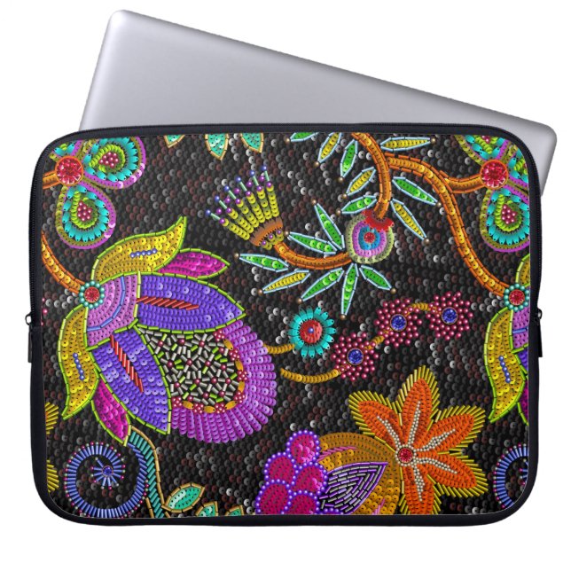 Färgfylld glasform Pärlor Retro Large Blommigt Des Laptop Sleeve (Framsidan)