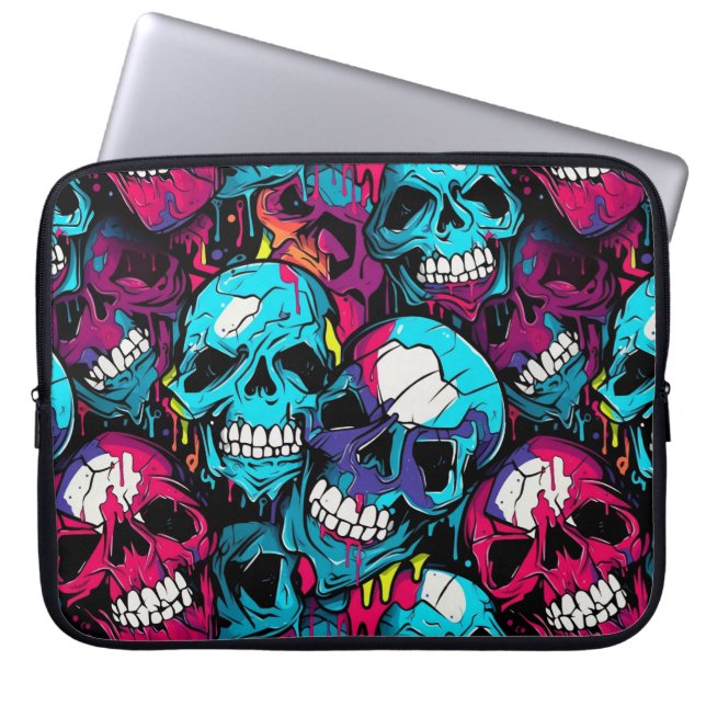 Färgfylld kaotisk skull laptop fodral (Framsidan)