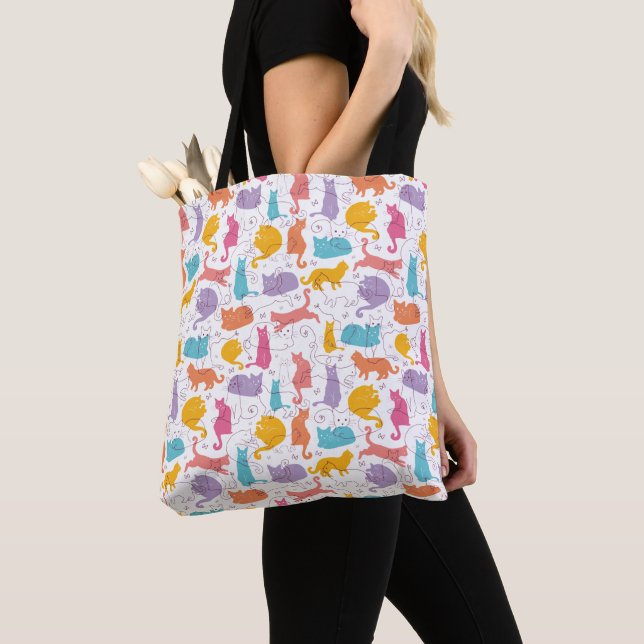 Färgfylld katts Cute Tote Bag Tygkasse (Närbild)