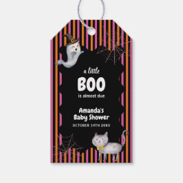 Färgfylld liten Boo Ghost Cat Baby Shower Presentetikett
