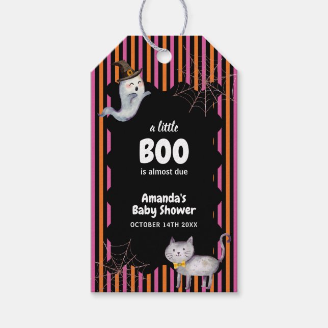 Färgfylld liten Boo Ghost Cat Baby Shower Presentetikett (Framsidan)