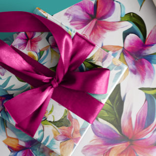 Färgfylld tropisk vattenfärgsBlommigt Hawaiian Presentpapper