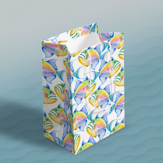 Färgfylld vattendjup Tropical Fish (Gift Bag wrapping paper Colorful Watercolor Tropical Fish Medium art & design Victoria Grigaliunas)