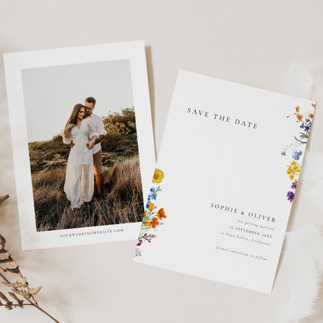 Färgfylld Vintage Wildblomma Bröllop Spara Datumet (Skapare uppladdad)