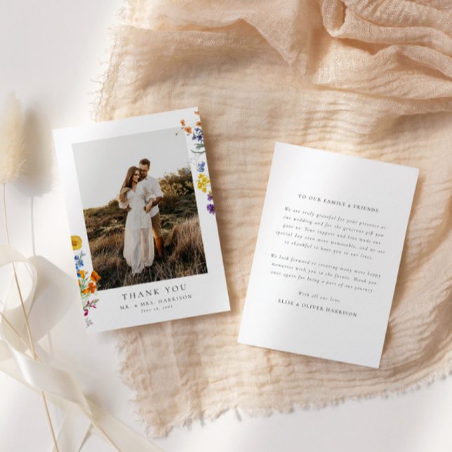 Färgfylld Vintage Wildblomma Bröllop Tack Kort (Skapare uppladdad)