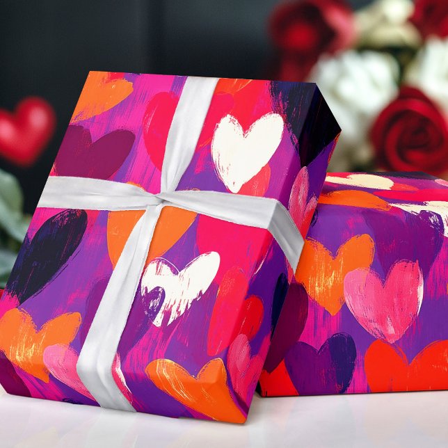 Färgfyllda abstrakter i skisser presentpapper (Abstract Sketch Colorful Hearts Wrapping Paper)