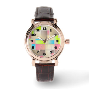 Färgfyllda Abstrakter kvadrater Geometric Mönster Armbandsur