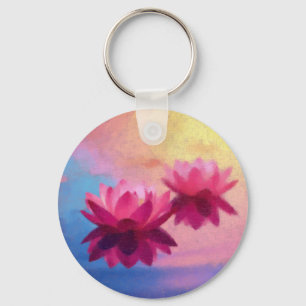 Färgfyllda Abstrakter Lotus Flowers Nyckelring