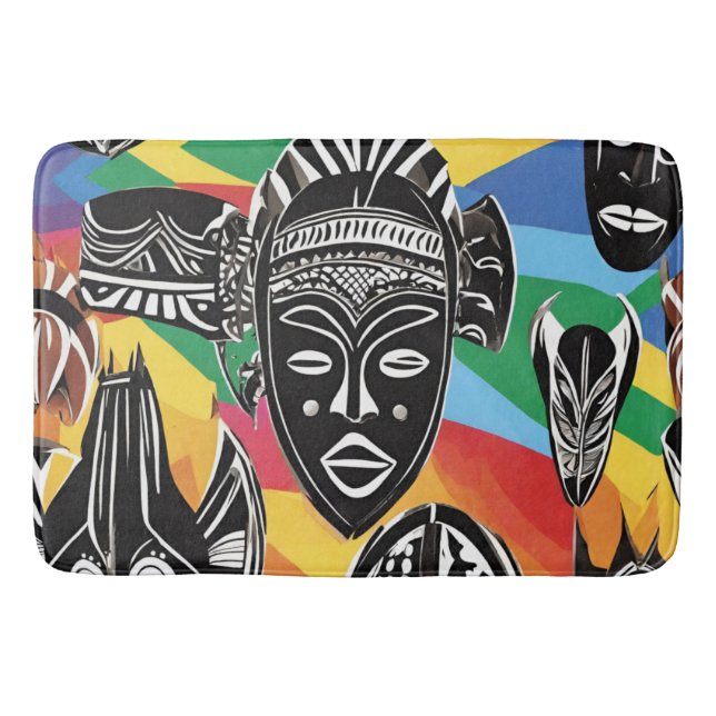 Färgfyllda afrikanska masker Bath Mat från stamdju Badrumsmatta (Framsidan)