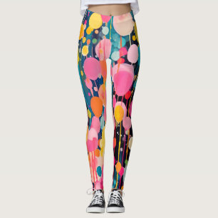 Färgfyllda akrylmålningspunkter på svart jord leggings