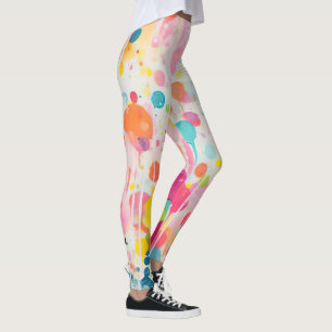 Färgfyllda akrylmålningspunkter på vit mark leggings