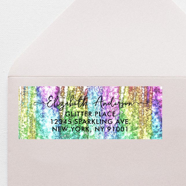 Färgfyllda Artsy Faux Rainbow Glitter-penseldrag Returadress Etikett (Skapare uppladdad)