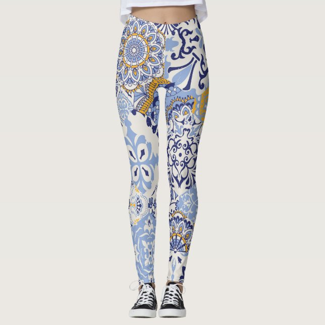 Färgfyllda Azulejosplattor: handdragna mönster. Leggings (Framsida)