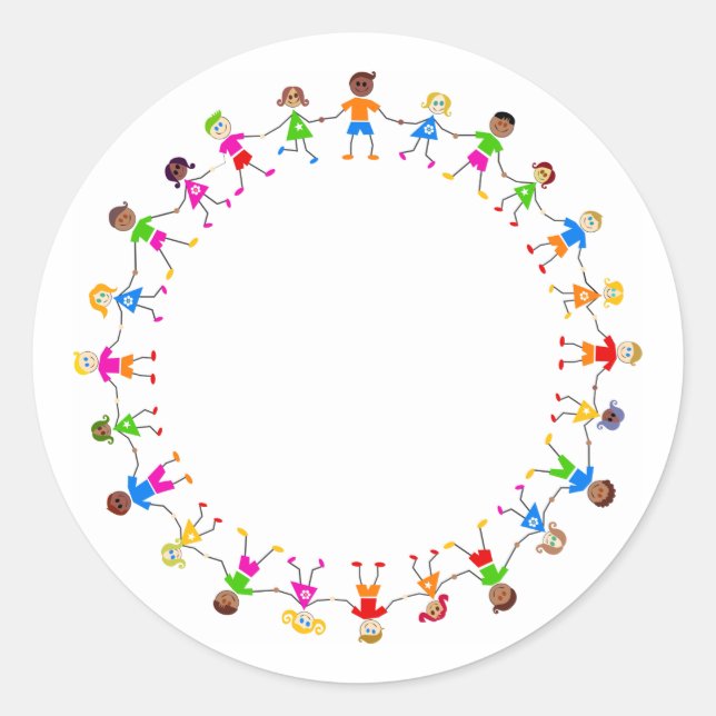 Färgfyllda barn runt klistermärke (Framsida)