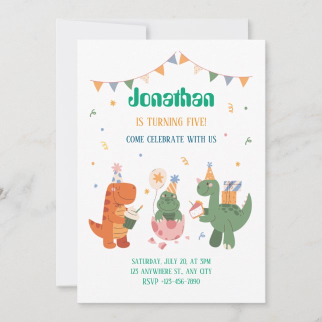 Färgfyllda barndinosaurier inbjudningar (Framsida)