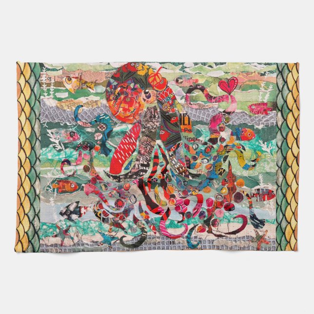 Färgfyllda, blandade medietorter av bläckfisk, kök kökshandduk (Horisontell)